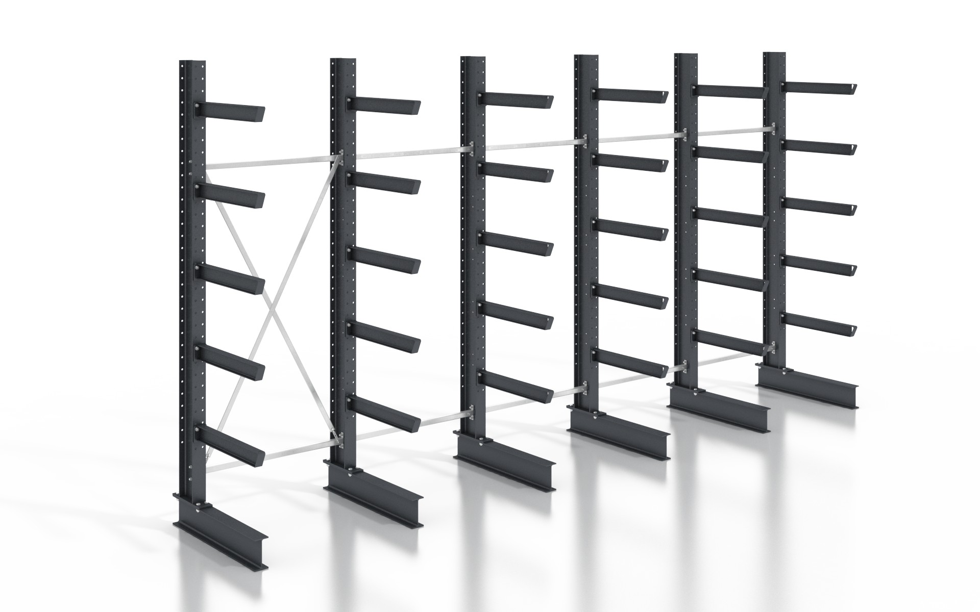 Kragarmregal einseitig 6,40 m – 355 cm | 80 cm Nutztiefe | 500 kg pro Arm | BLT Kragarmregal einseitig 6,40 m – 355 cm | 80 cm Nutztiefe | 500 kg pro Arm | BLT